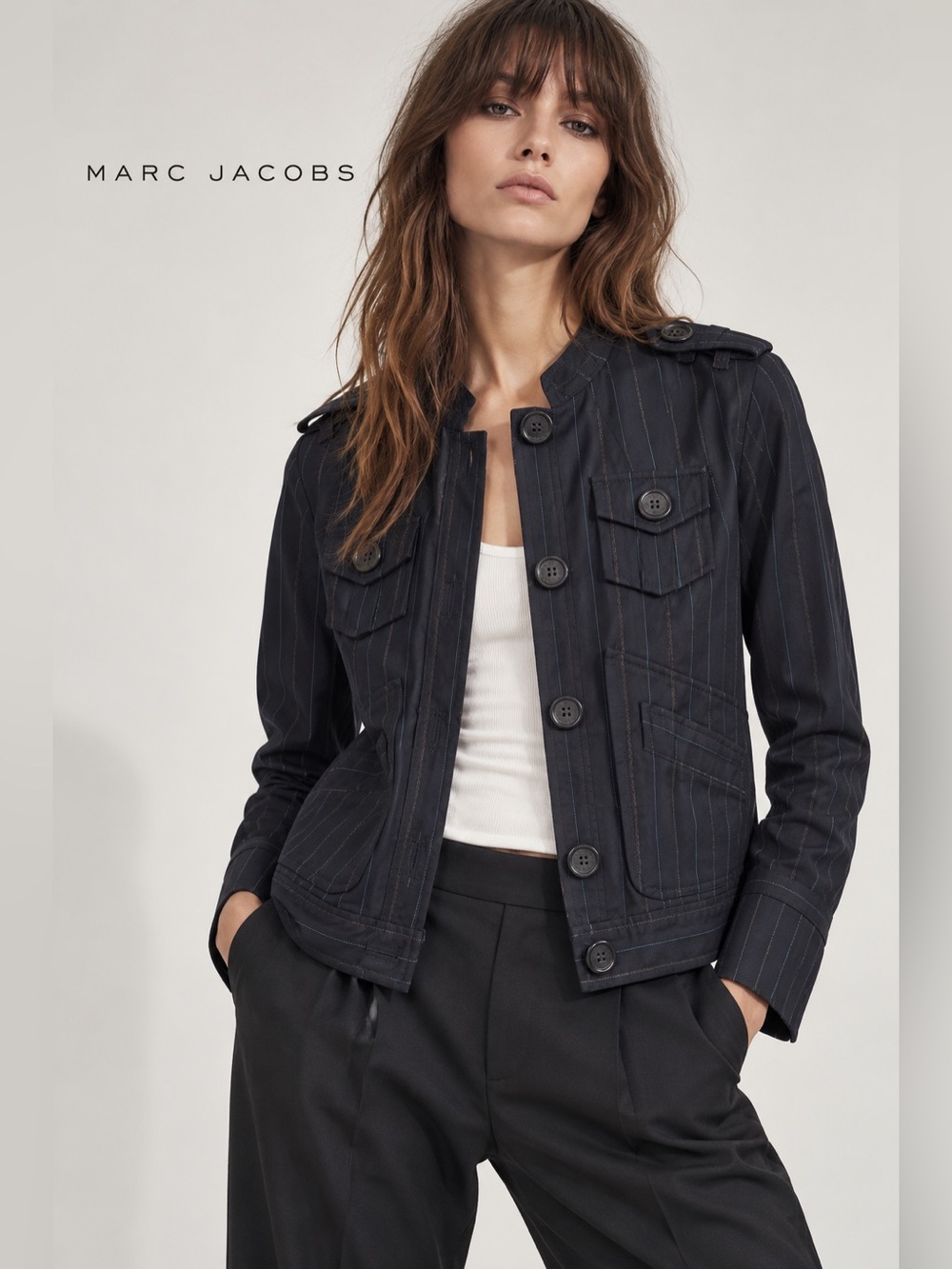 $515 Marc Jacobs Navy Pinstripe Military Utility Jacket